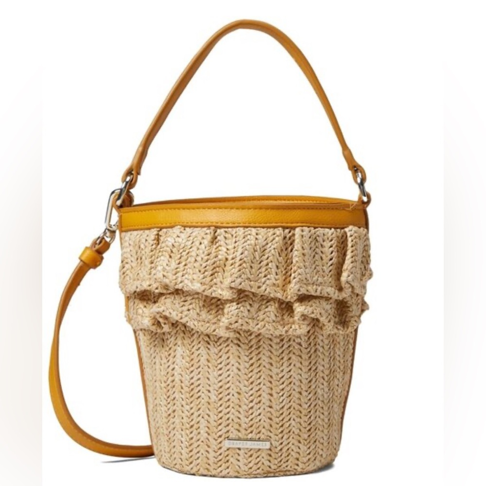 Draper James Bag Beatrice Bucket in Raffia Crossbody Ruffle Resortwear.